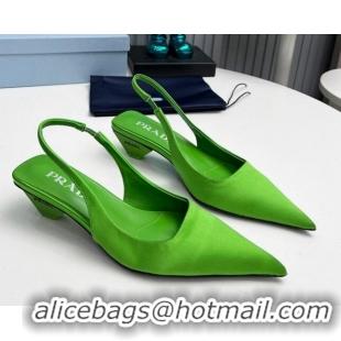 Popular Style Prada Satin Slingback Pumps 4cm Green 202065