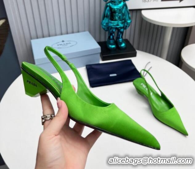 Popular Style Prada Satin Slingback Pumps 4cm Green 202065