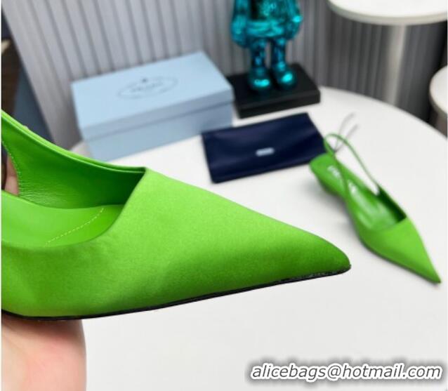 Popular Style Prada Satin Slingback Pumps 4cm Green 202065