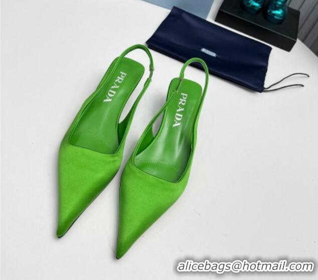 Popular Style Prada Satin Slingback Pumps 4cm Green 202065