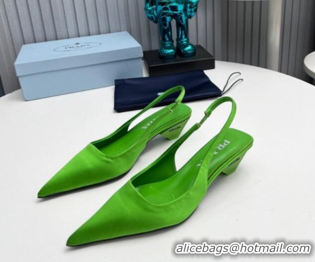 Popular Style Prada Satin Slingback Pumps 4cm Green 202065