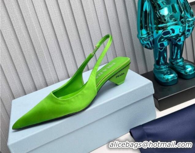 Popular Style Prada Satin Slingback Pumps 4cm Green 202065