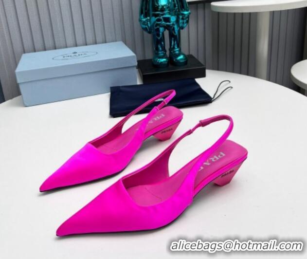 Unique Style Prada Satin Slingback Pumps 4cm Dark Pink 202066 