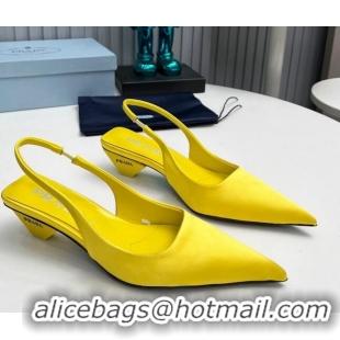 Low Cost Prada Satin Slingback Pumps 4cm Yellow 202067