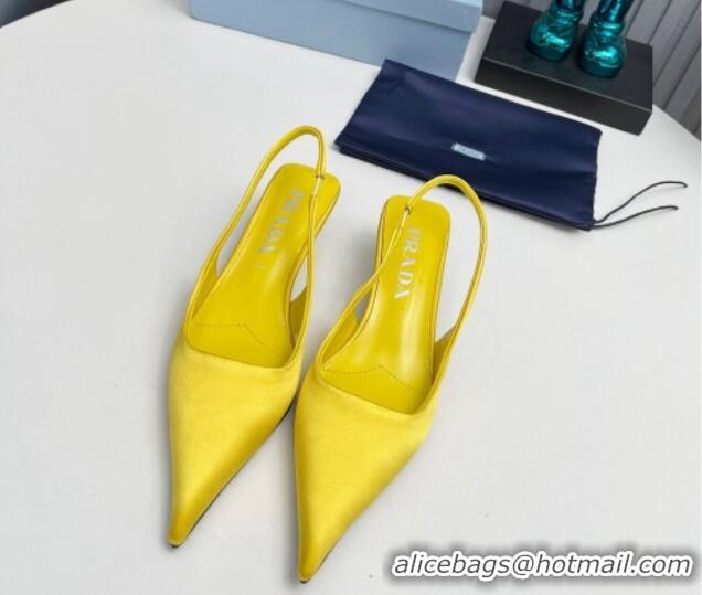 Low Cost Prada Satin Slingback Pumps 4cm Yellow 202067