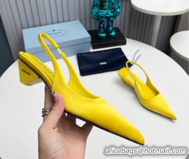 Low Cost Prada Satin Slingback Pumps 4cm Yellow 202067