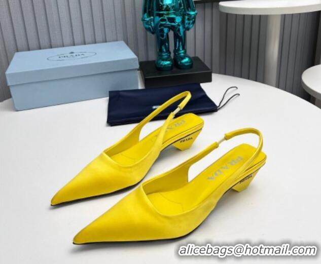 Low Cost Prada Satin Slingback Pumps 4cm Yellow 202067