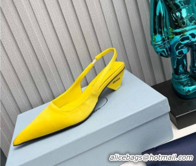 Low Cost Prada Satin Slingback Pumps 4cm Yellow 202067