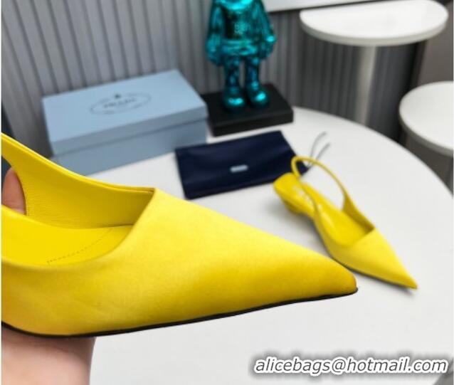 Low Cost Prada Satin Slingback Pumps 4cm Yellow 202067