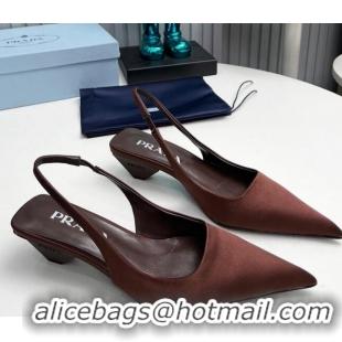 Best Product Prada Satin Slingback Pumps 4cm Brown 202068