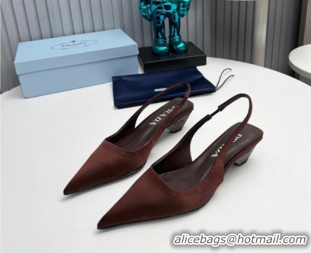 Best Product Prada Satin Slingback Pumps 4cm Brown 202068