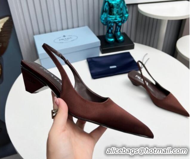 Best Product Prada Satin Slingback Pumps 4cm Brown 202068