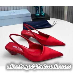 Charming Prada Satin Slingback Pumps 4cm Red 202069