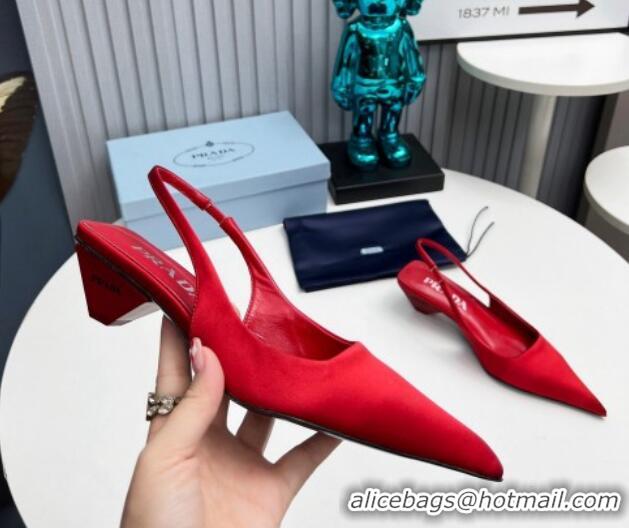 Charming Prada Satin Slingback Pumps 4cm Red 202069