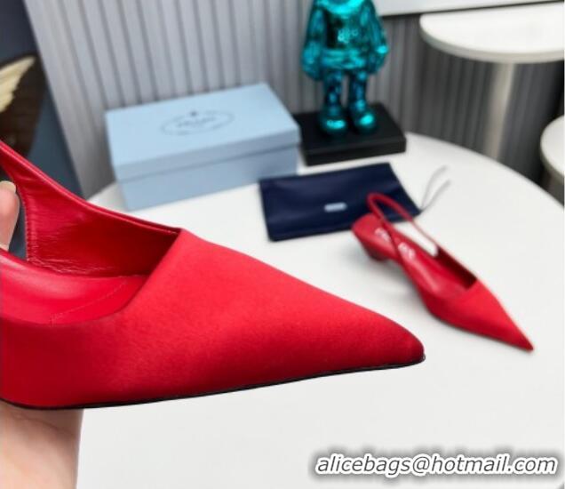 Charming Prada Satin Slingback Pumps 4cm Red 202069