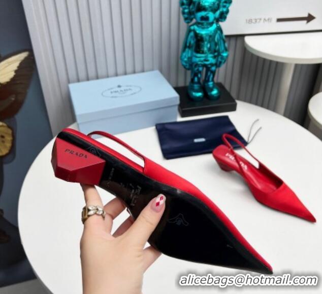 Charming Prada Satin Slingback Pumps 4cm Red 202069