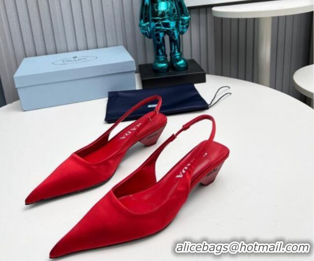 Charming Prada Satin Slingback Pumps 4cm Red 202069