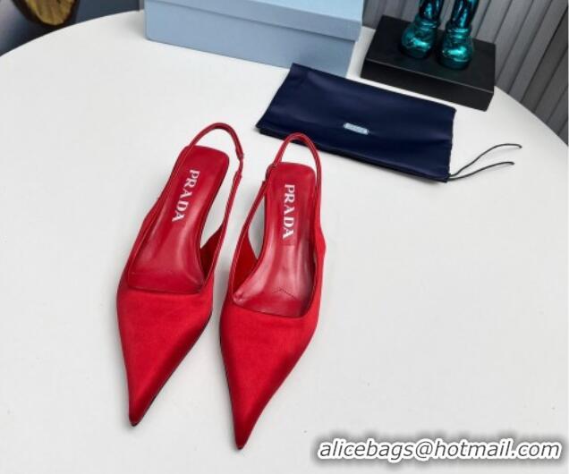 Charming Prada Satin Slingback Pumps 4cm Red 202069