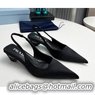 Low Price Prada Satin Slingback Pumps 4cm Black 202070