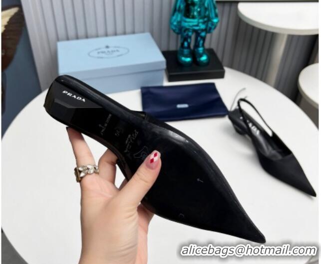 Low Price Prada Satin Slingback Pumps 4cm Black 202070