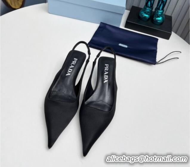 Low Price Prada Satin Slingback Pumps 4cm Black 202070