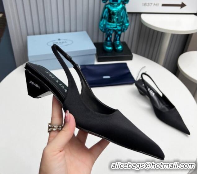 Low Price Prada Satin Slingback Pumps 4cm Black 202070