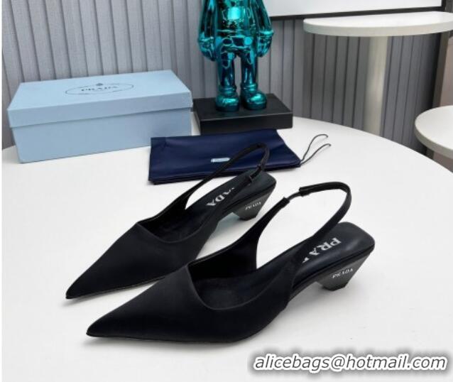 Low Price Prada Satin Slingback Pumps 4cm Black 202070