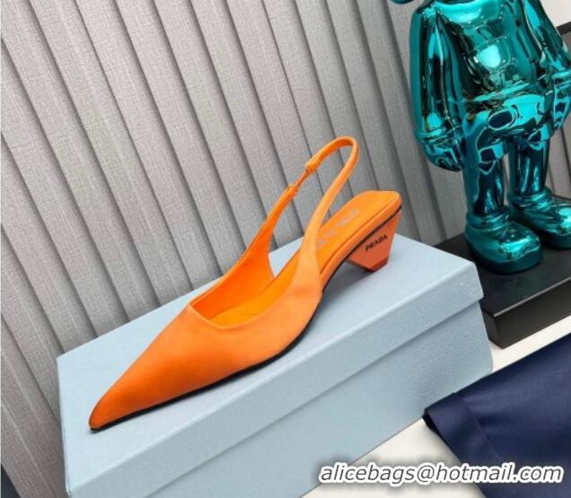 Most Popular Prada Satin Slingback Pumps 4cm Orange 202071