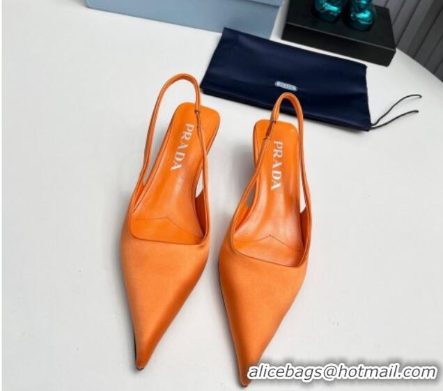 Most Popular Prada Satin Slingback Pumps 4cm Orange 202071