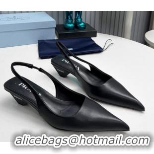 Durable Prada Leather Slingback Pumps 4cm Black 202072