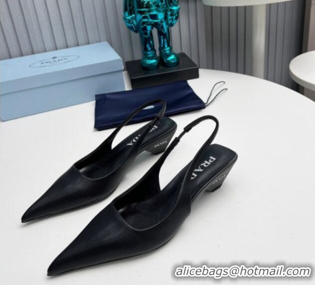 Durable Prada Leather Slingback Pumps 4cm Black 202072