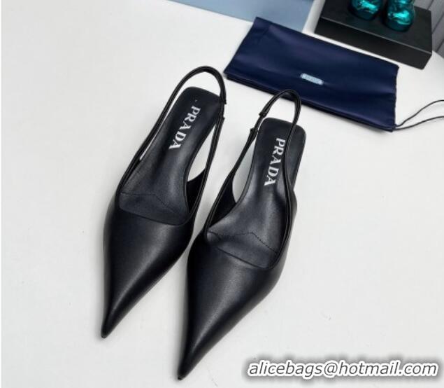 Durable Prada Leather Slingback Pumps 4cm Black 202072