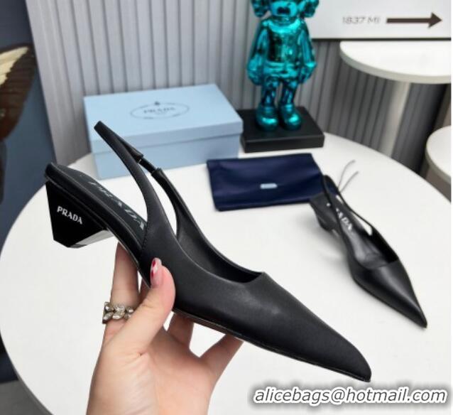 Durable Prada Leather Slingback Pumps 4cm Black 202072