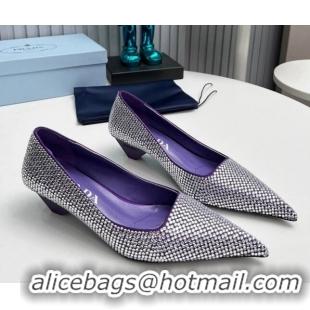 Lower Price Prada Satin Pumps 4cm with Crystals Purple 204002