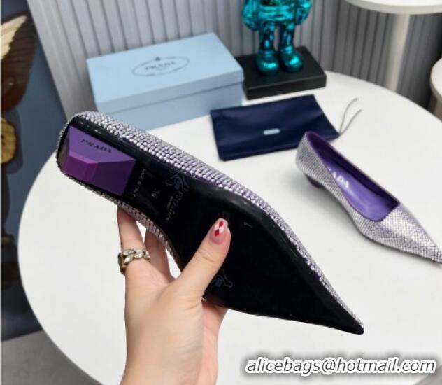 Lower Price Prada Satin Pumps 4cm with Crystals Purple 204002