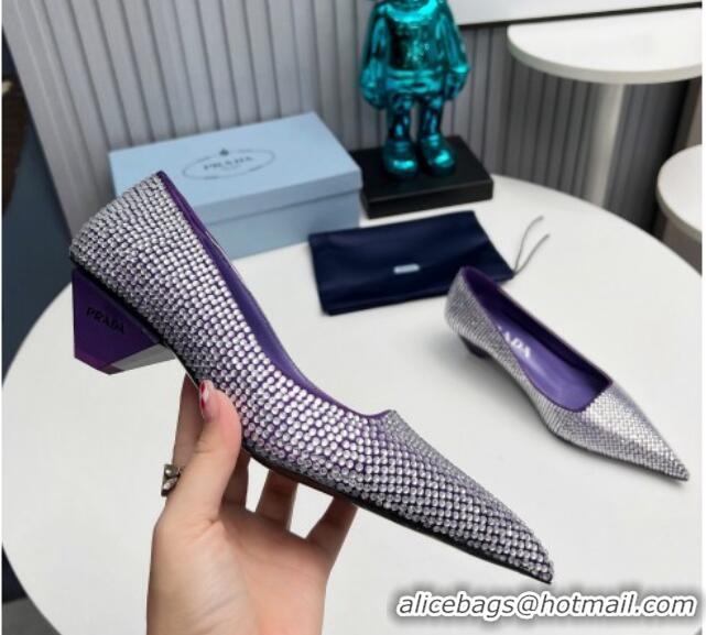 Lower Price Prada Satin Pumps 4cm with Crystals Purple 204002