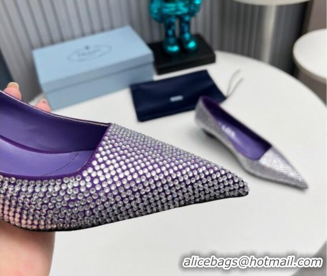 Lower Price Prada Satin Pumps 4cm with Crystals Purple 204002