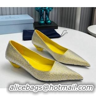 Good Looking Prada Satin Pumps 4cm with Crystals Yellow 204003