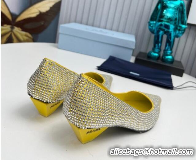 Good Looking Prada Satin Pumps 4cm with Crystals Yellow 204003