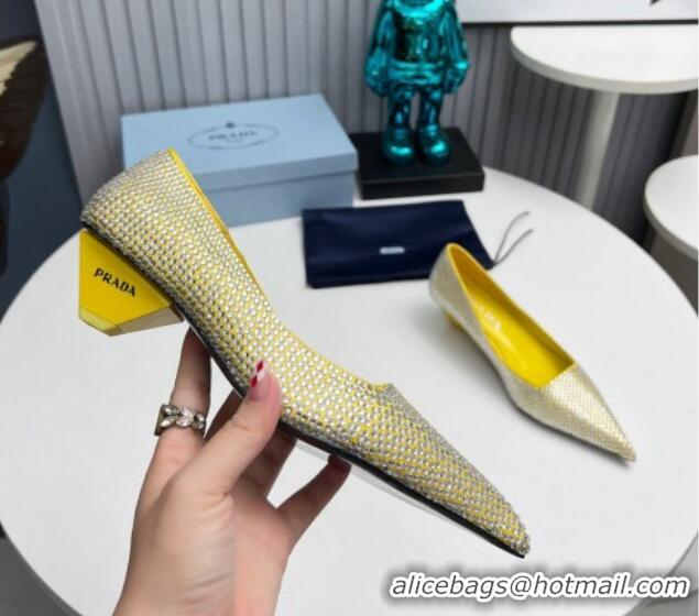 Good Looking Prada Satin Pumps 4cm with Crystals Yellow 204003