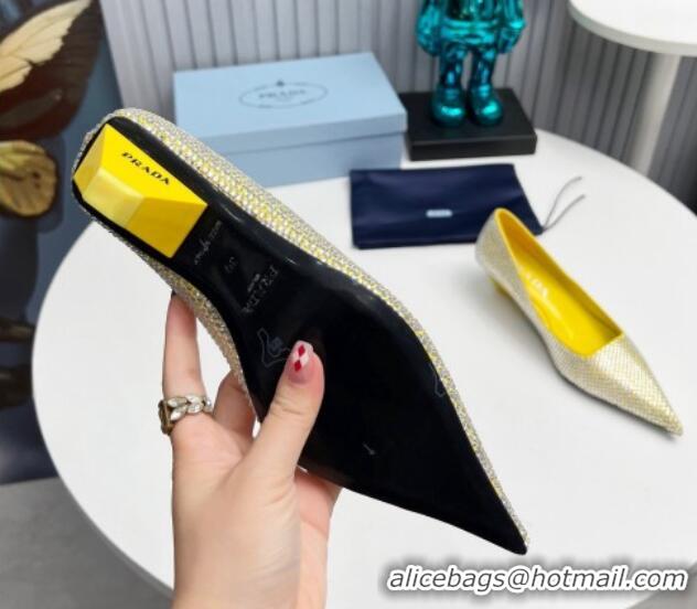 Good Looking Prada Satin Pumps 4cm with Crystals Yellow 204003