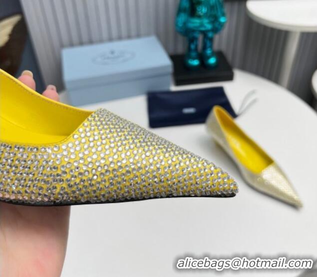 Good Looking Prada Satin Pumps 4cm with Crystals Yellow 204003