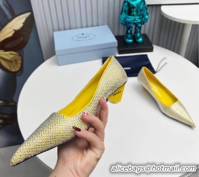 Good Looking Prada Satin Pumps 4cm with Crystals Yellow 204003