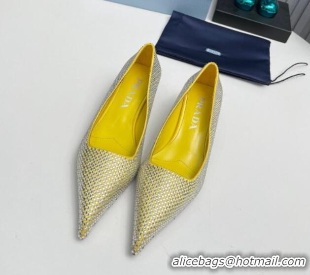 Good Looking Prada Satin Pumps 4cm with Crystals Yellow 204003