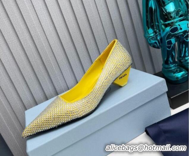 Good Looking Prada Satin Pumps 4cm with Crystals Yellow 204003