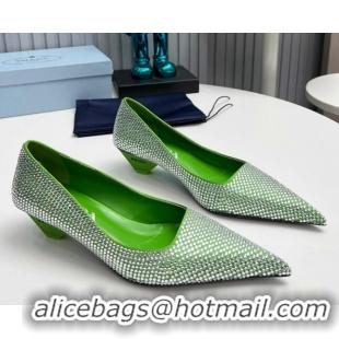 Shop Duplicate Prada Satin Pumps 4cm with Crystals Green 204004