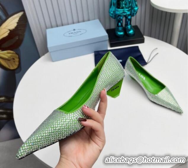 Shop Duplicate Prada Satin Pumps 4cm with Crystals Green 204004