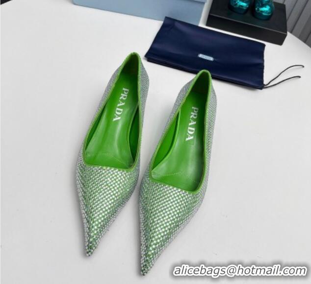 Shop Duplicate Prada Satin Pumps 4cm with Crystals Green 204004