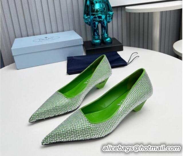 Shop Duplicate Prada Satin Pumps 4cm with Crystals Green 204004