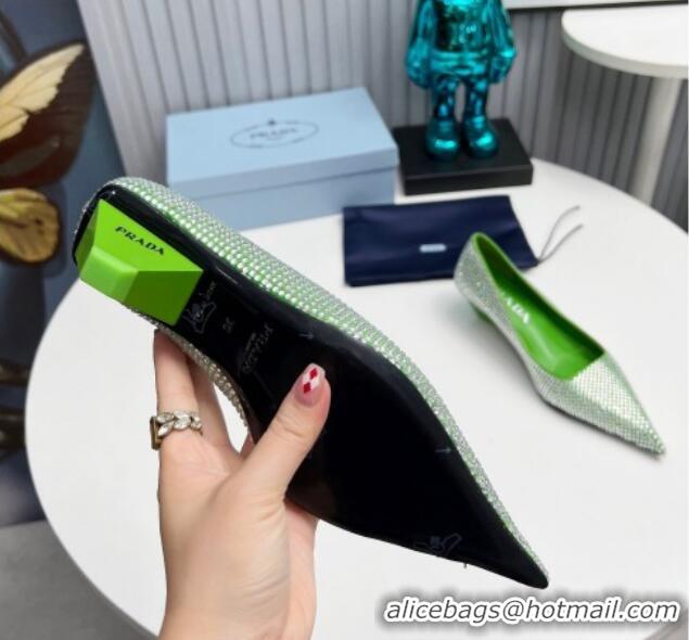 Shop Duplicate Prada Satin Pumps 4cm with Crystals Green 204004